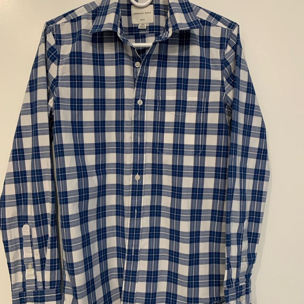 American Eagle Outfitters Navy and White Checkered Shirt, size S